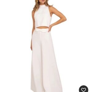 NWT BLACK HALO 2PC White Crepe Cropped Top High Waist Wide Leg Pant w Bow 6 $875